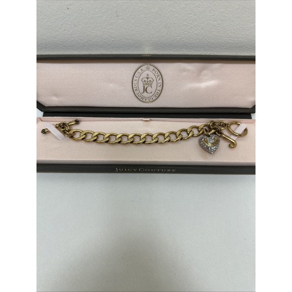 Vtg Y2K Juicy Couture Starter Charm Bracelet with Box Pave Crystal Heart Charm - Picture 1 of 9